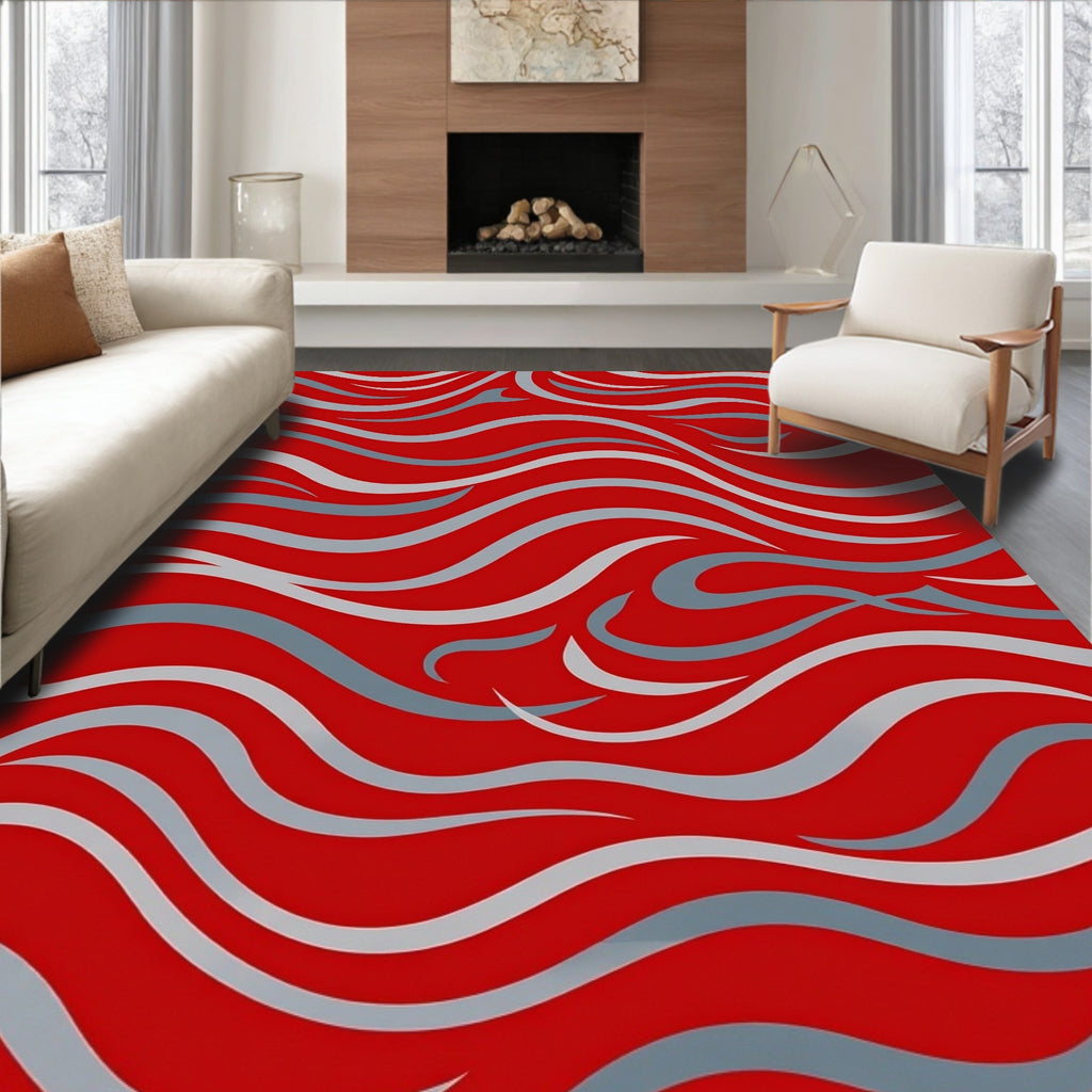 Red Blue Wave Pattern Rug