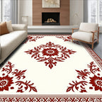 Damask Floral Crimson Border Rug