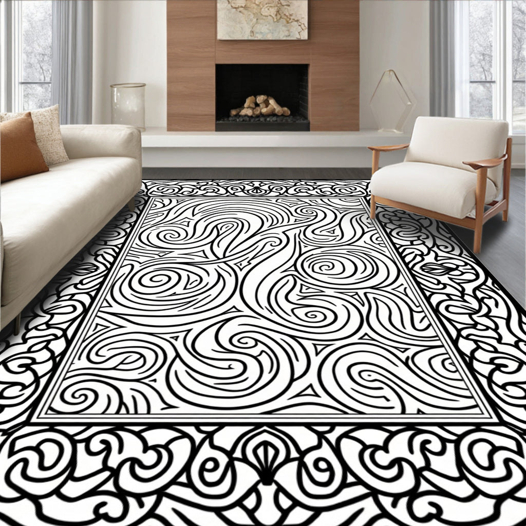 Bold Abstract Swirls Frame Design Rug