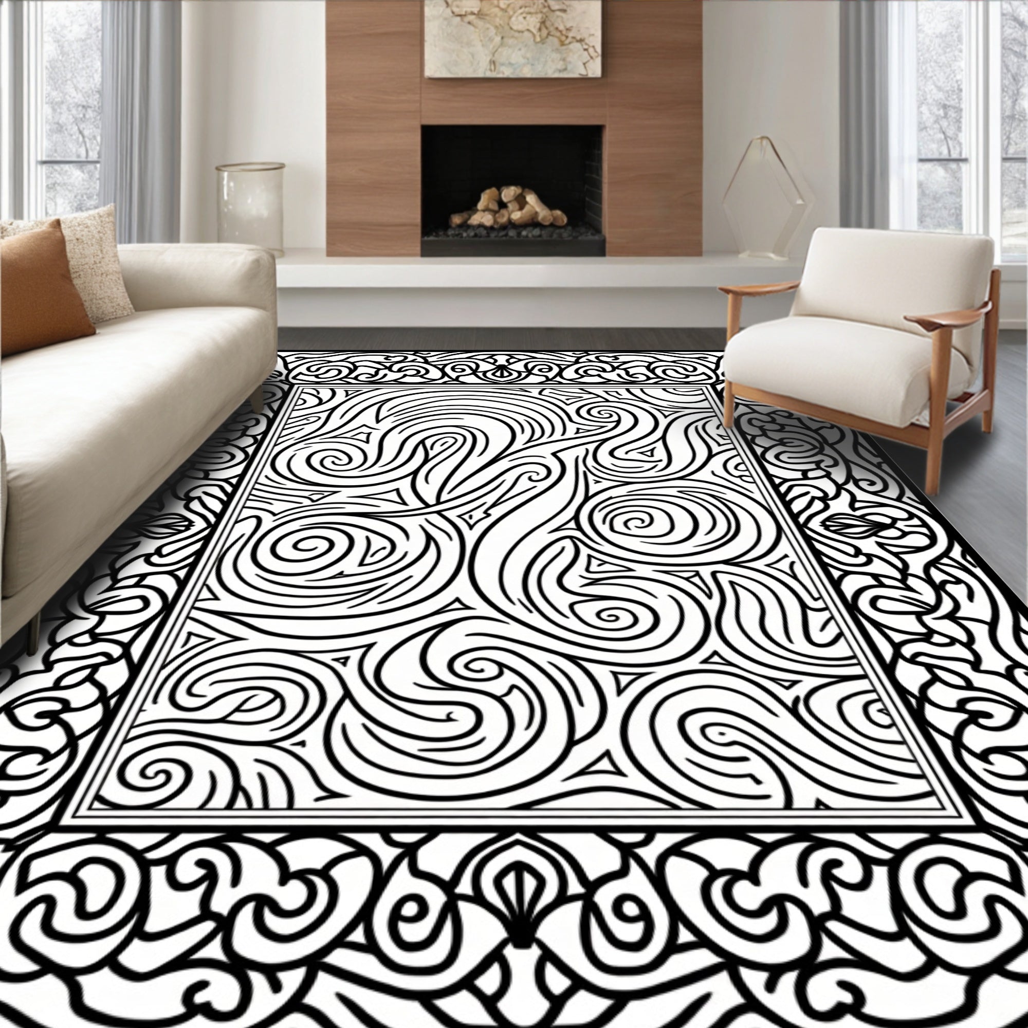Bold Abstract Swirls Frame Design Rug