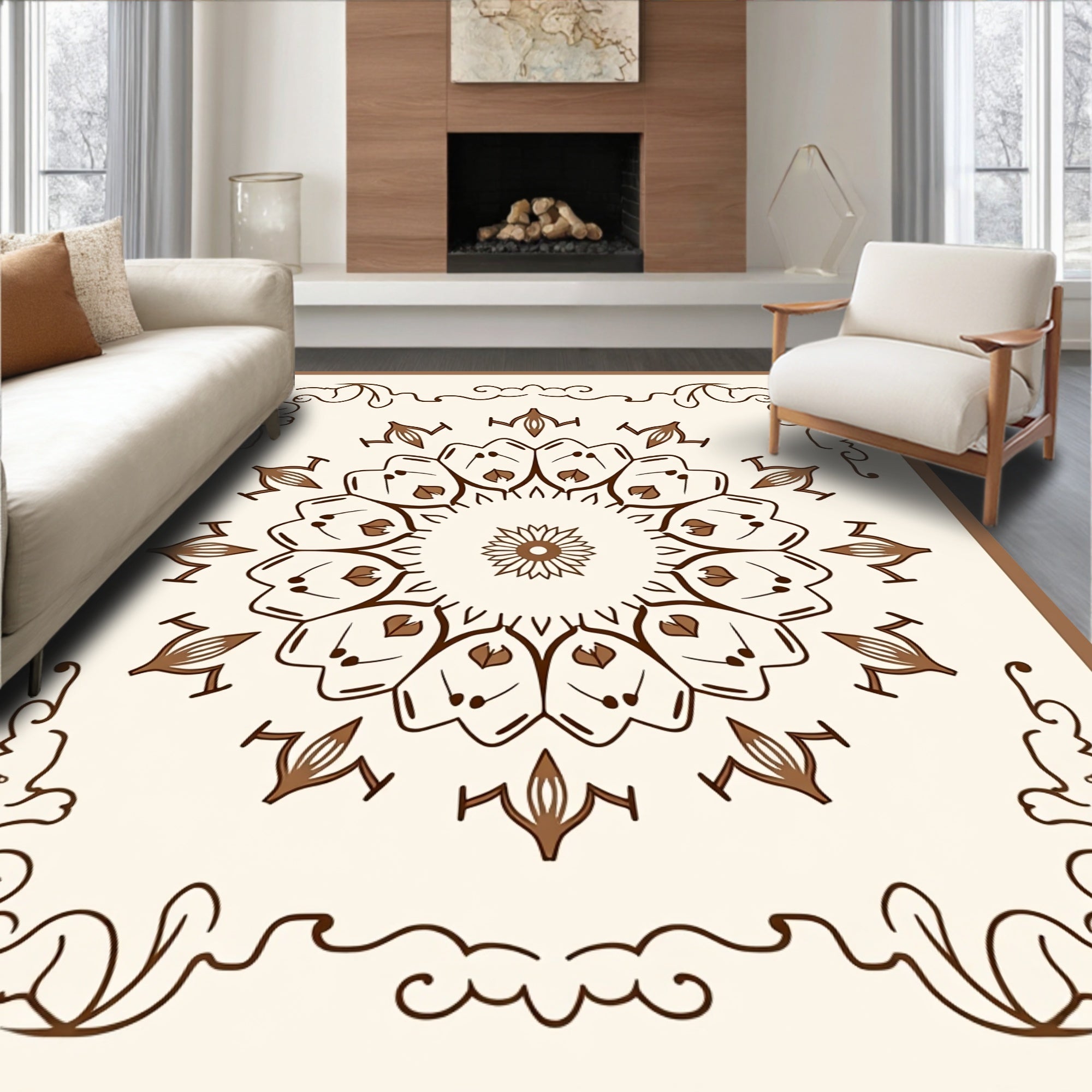 Elegant Floral Medallion Brown Design Rug