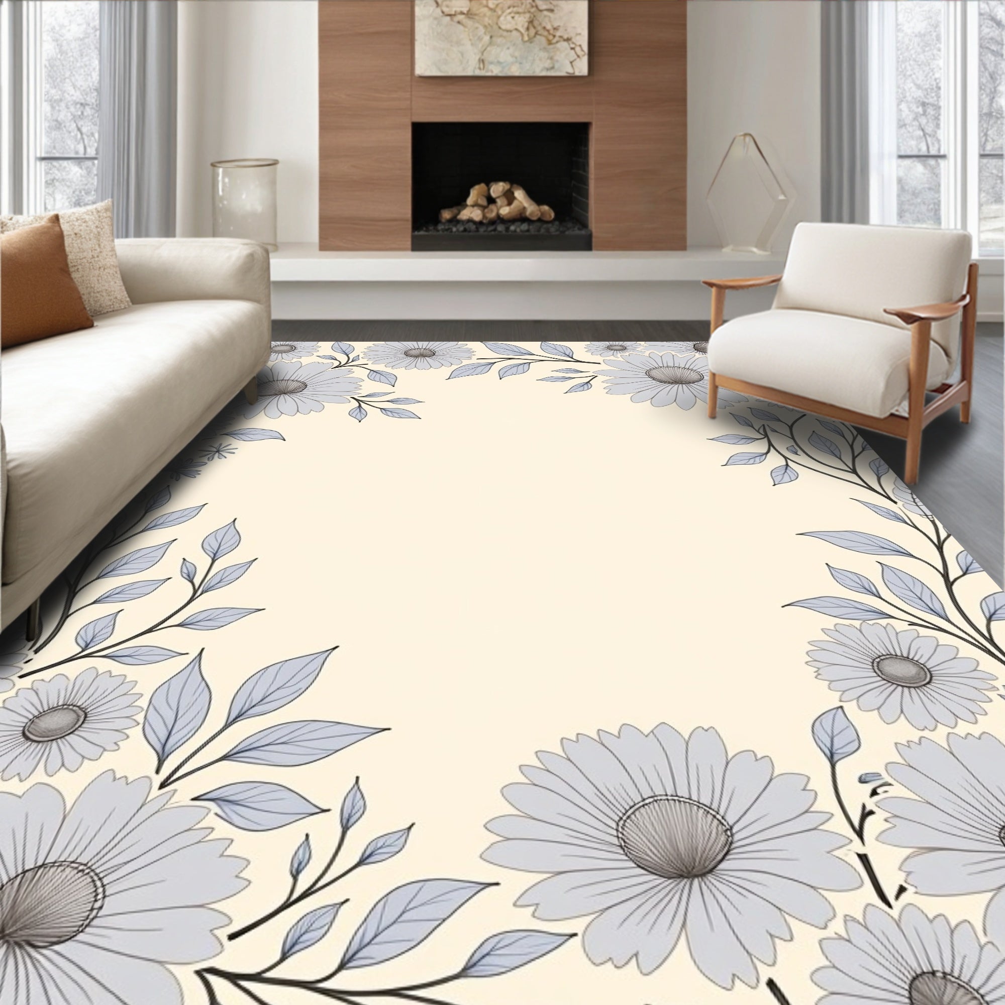 Delicate Lavender Floral Border Design Rug