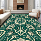 Intricate Floral Medallion Dark Teal Design Rug