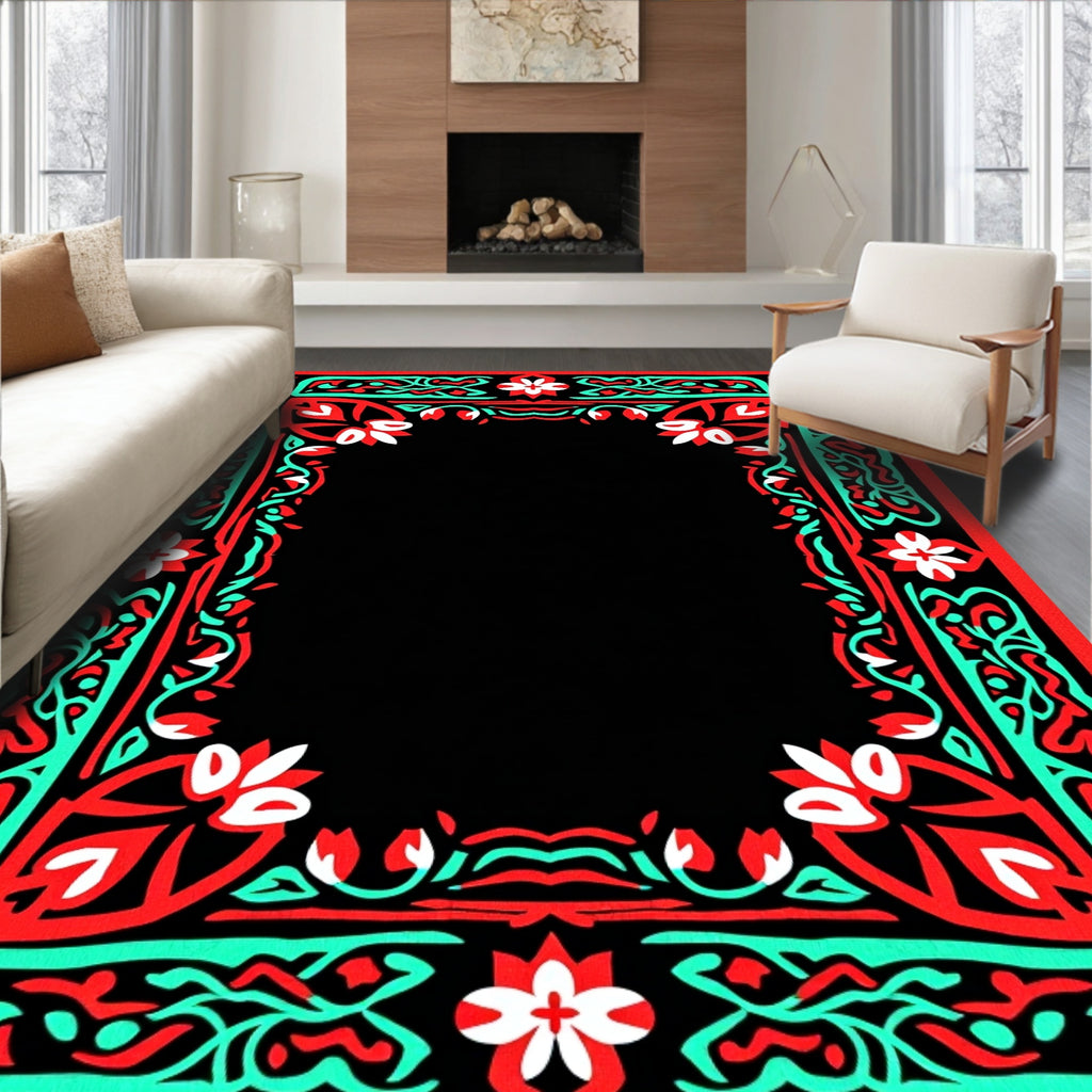 Bold Ornate Floral Border Design Rug