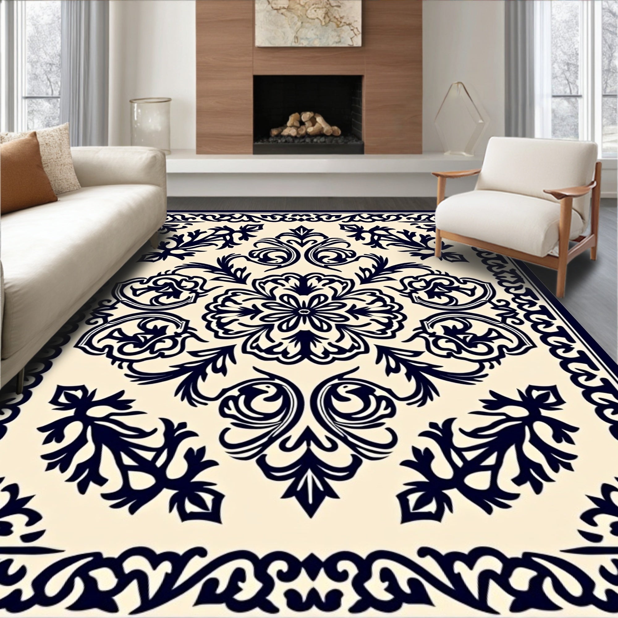 Classic Damask Floral Inlay Rug
