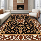 Ornate Floral Black Brown Statement Rug
