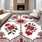 Red Floral Pattern On White Background Rug