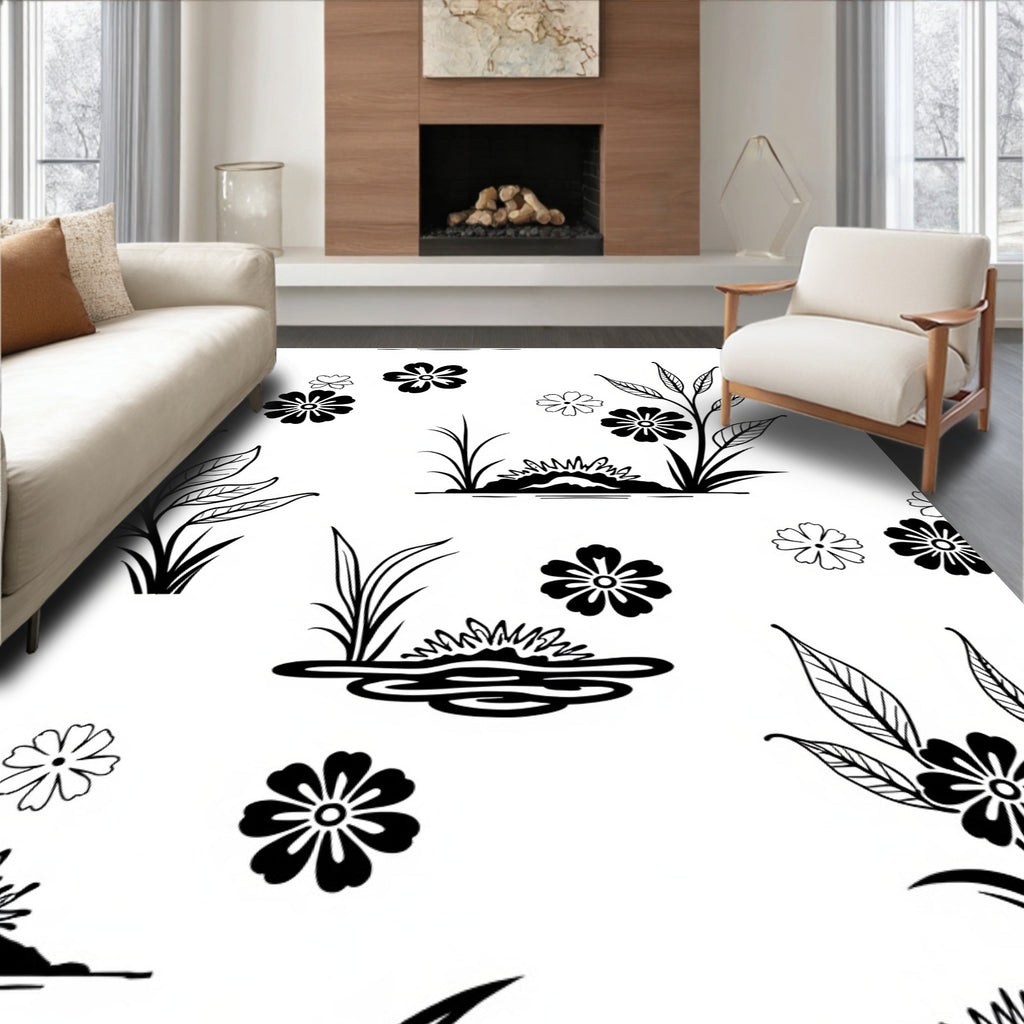 Floral Botanical Line Art Design Rug