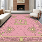 Pink Gold Floral Symmetry Pattern Rug