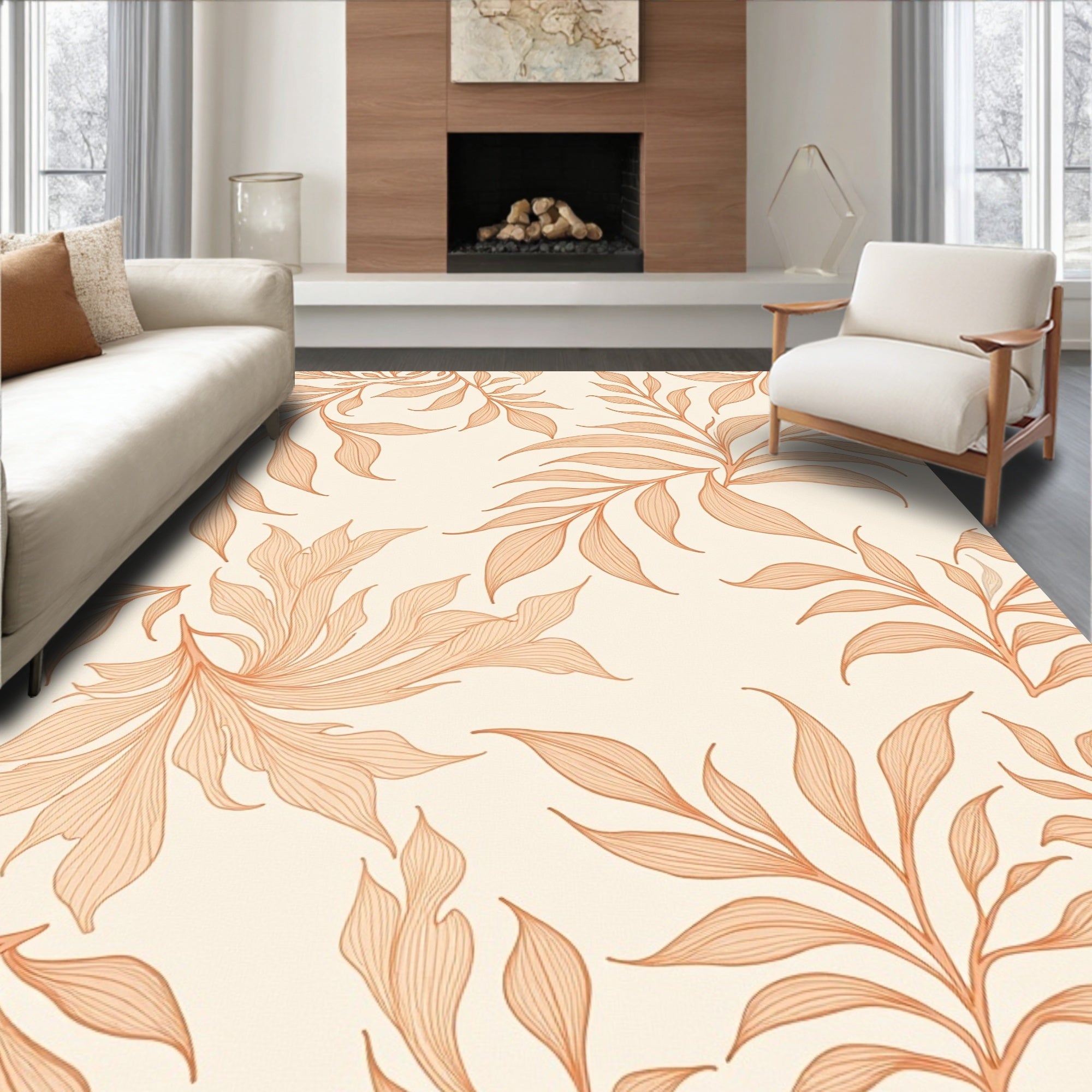 Leafy Branches Patterned Organic Design Rug