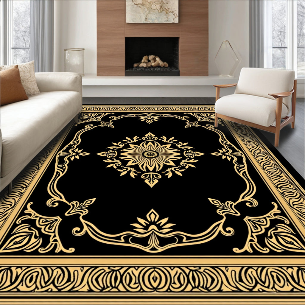 Classic Golden Black Floral Ornament Rug