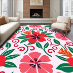 Bold Red Floral And Leaf Design Rug