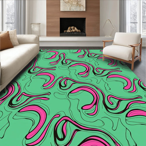 Abstract Swirls Pink Green Pattern Rug
