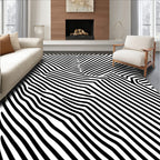 Abstract Black and White Linear Pattern Rug