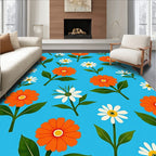 Orange White Flower Pattern Rug