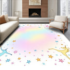 Playful Unicorn Star Border Pattern Rug