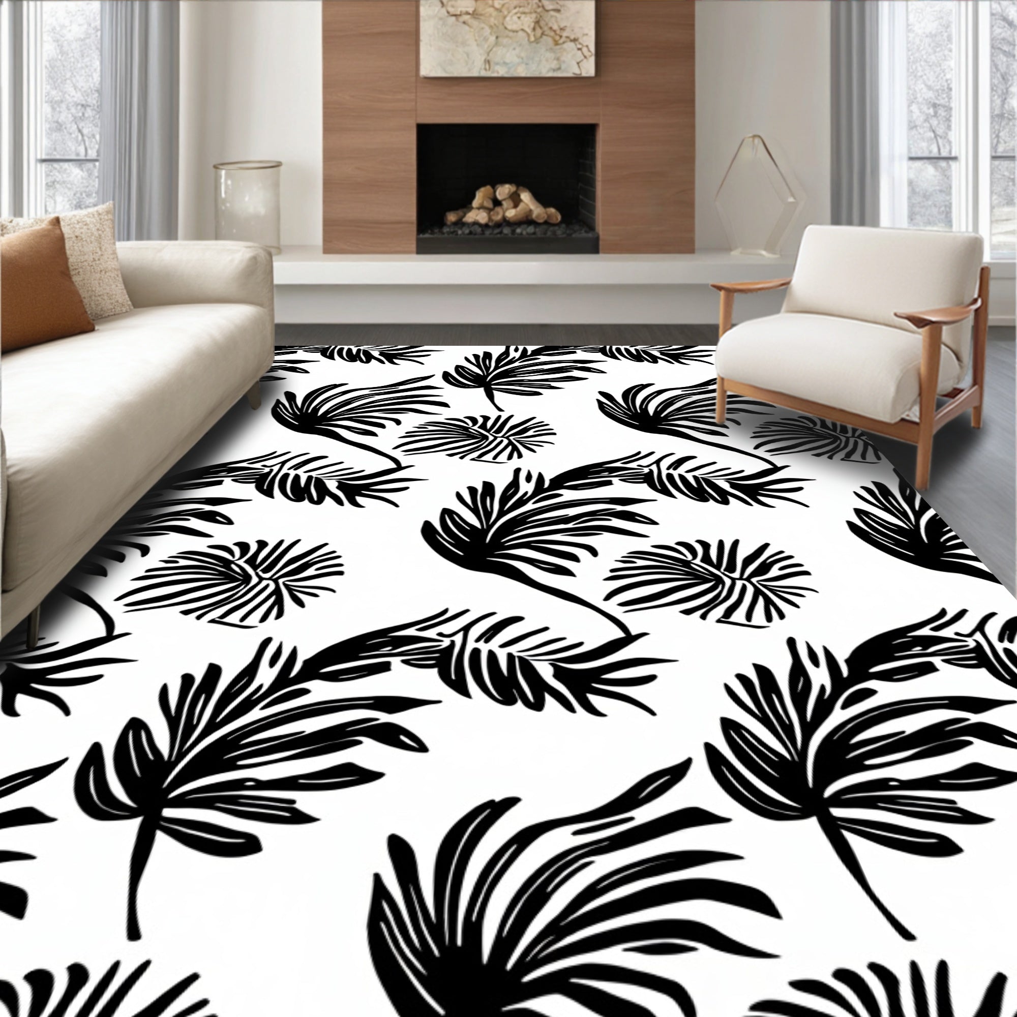 Bold Tropical Leaf Pattern Rug