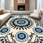 Floral Mandala Medallion Blue Black Rug