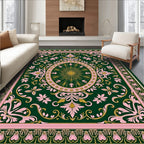 Rich Green Floral Gold Sunburst Rug