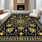 Elegant Gold Floral Swirl Pattern Rug