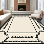 Art Deco Black Ivory Geometric Floral Rug