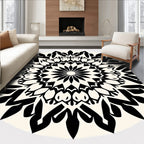 Striking Black White Mandala Motif Rug