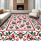 Festive Red Green Christmas Snowman Border Rug