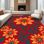 Bold Floral Pattern On Red Background Rug