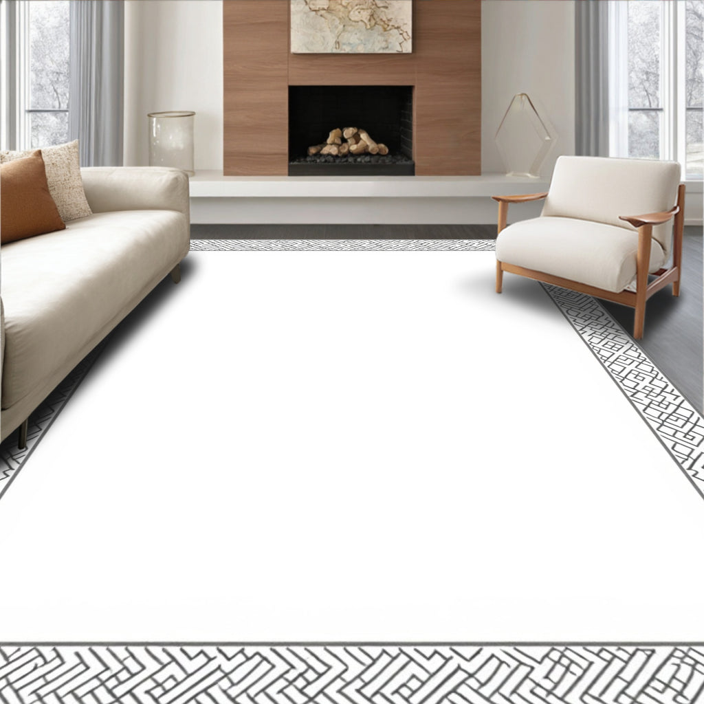 Black White Interlocking Geometric Pattern Rug