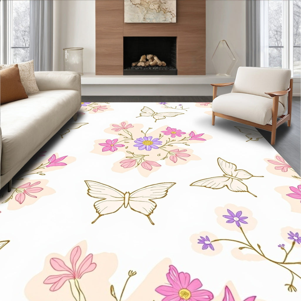 Butterflies and Floral Branches Design Rug