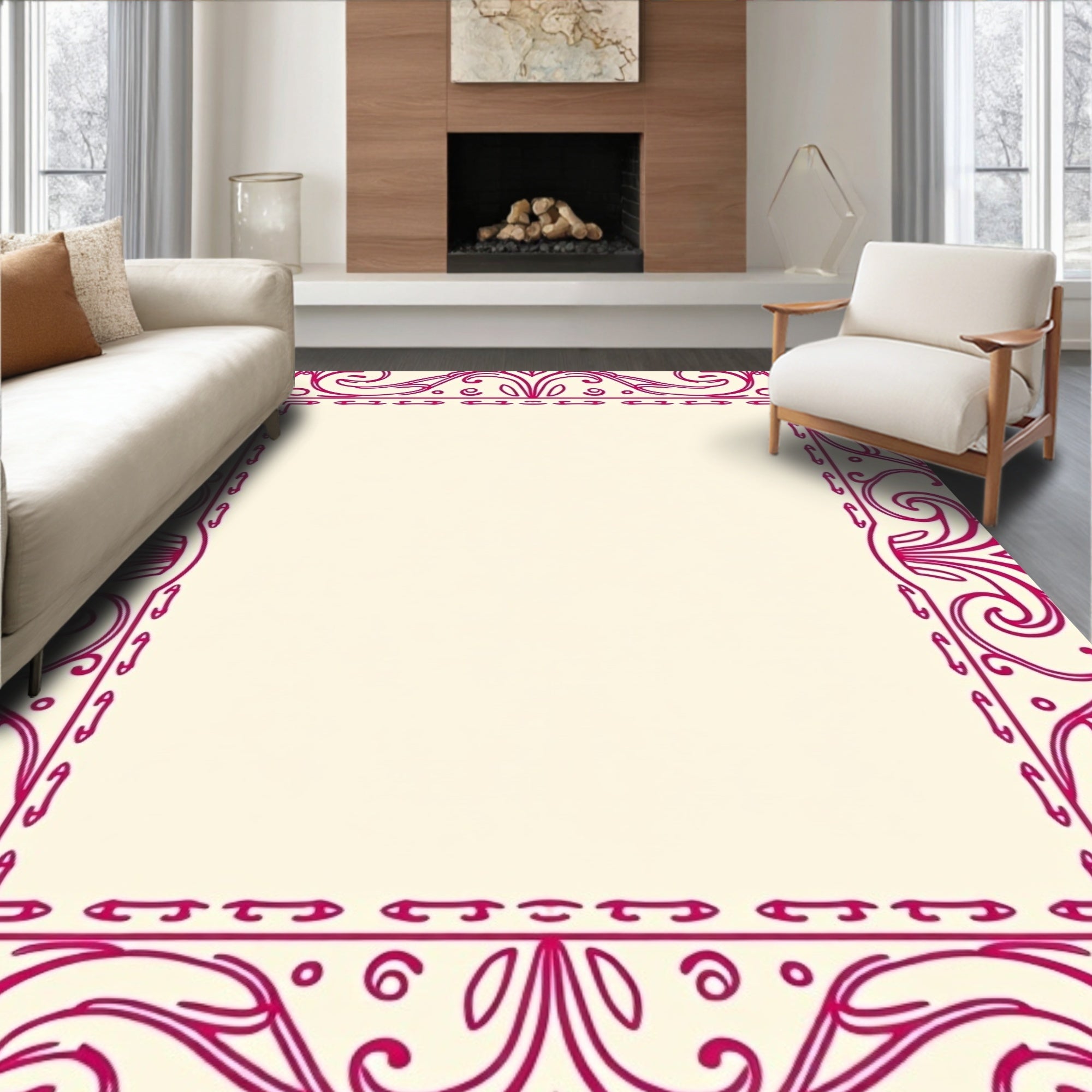 Ornate Flourish Pink Pattern Rug