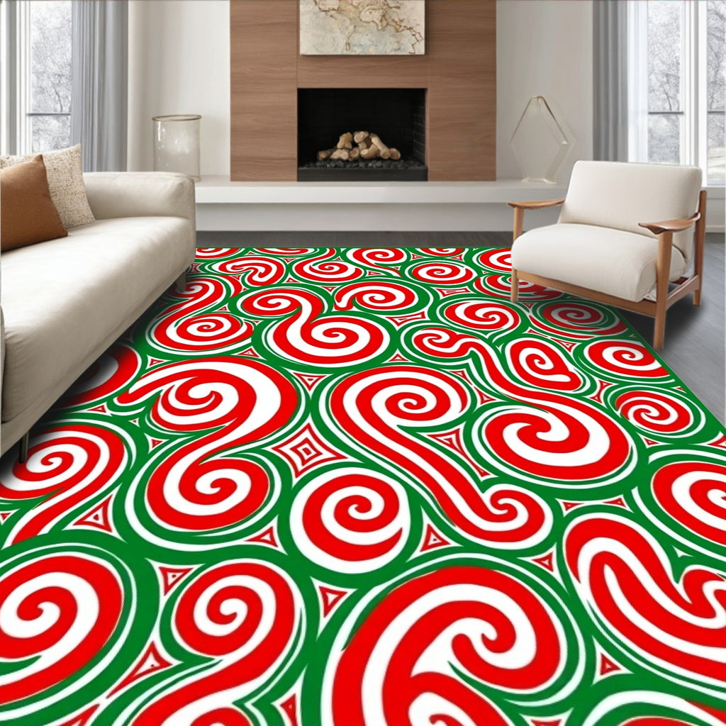 Candy Cane Swirl Red Green Art Rug