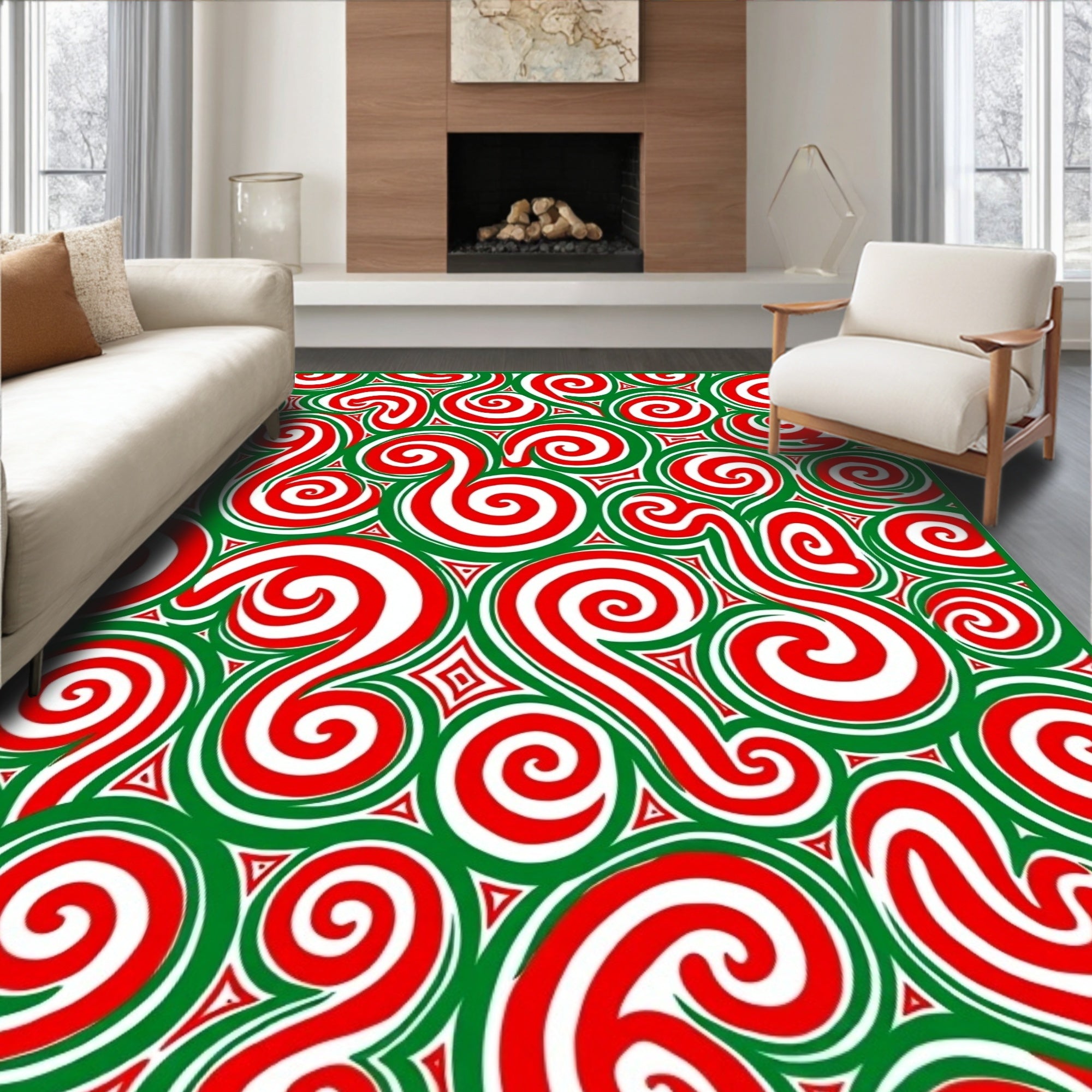 Candy Cane Swirl Red Green Art Rug