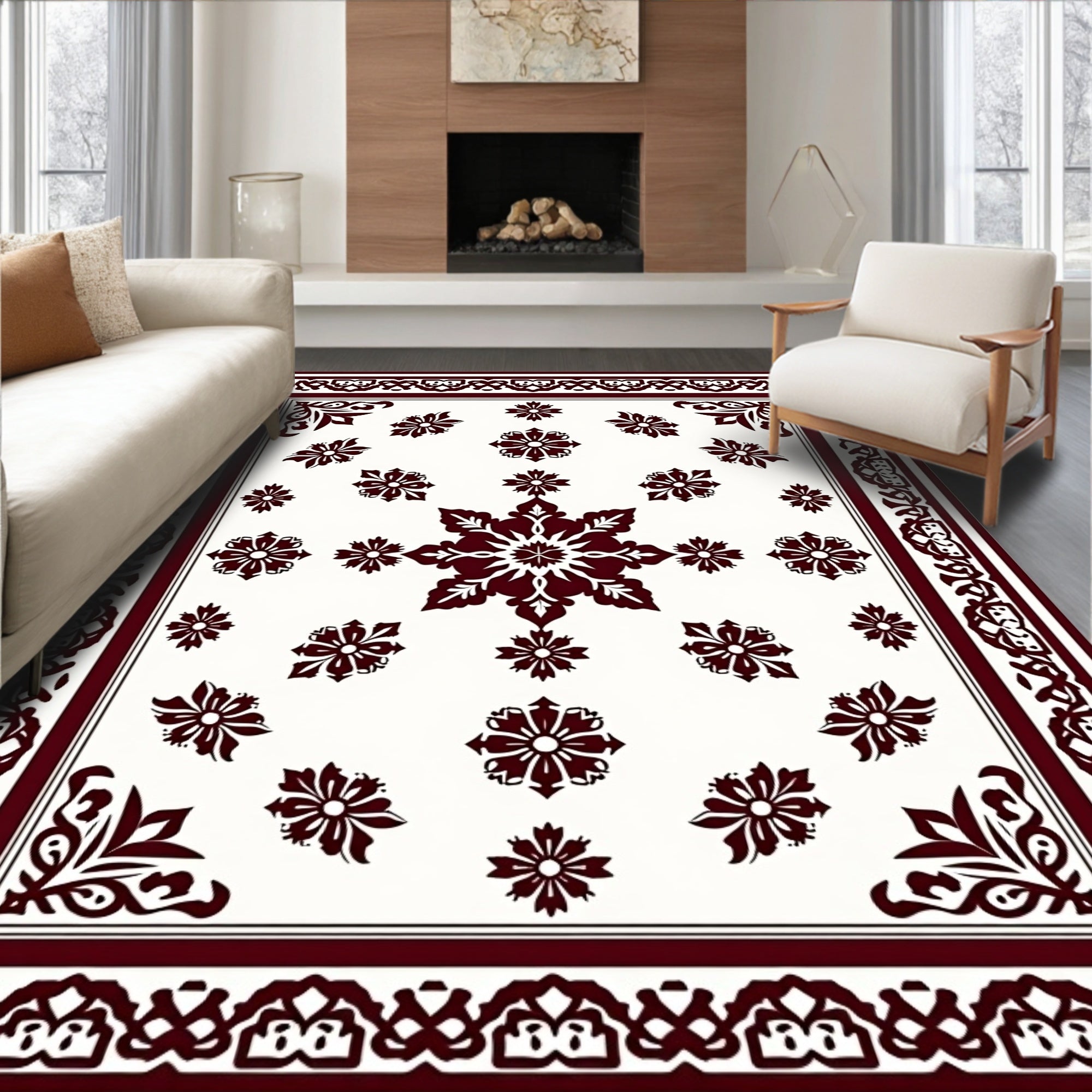 Classic Floral Medallion Pattern Print Rug