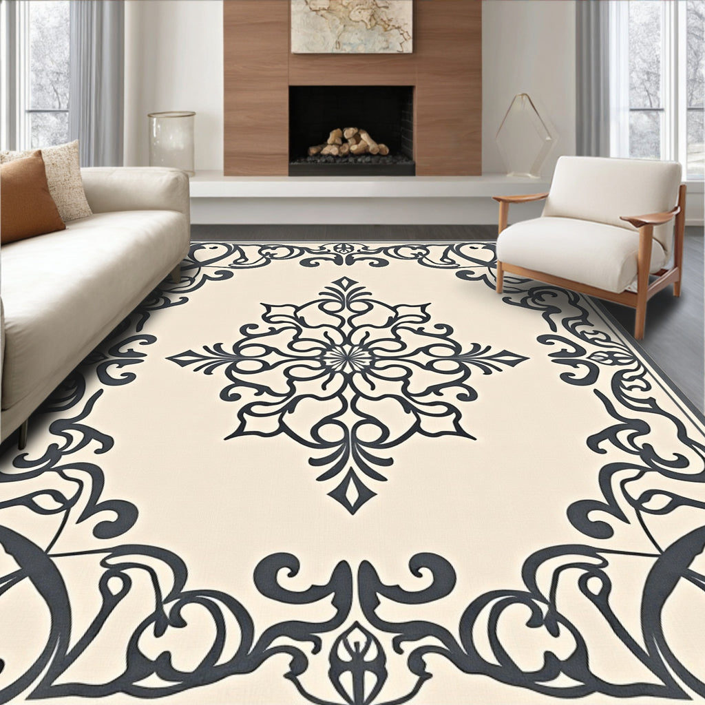 Ornate Scrollwork Medallion Pattern Rug