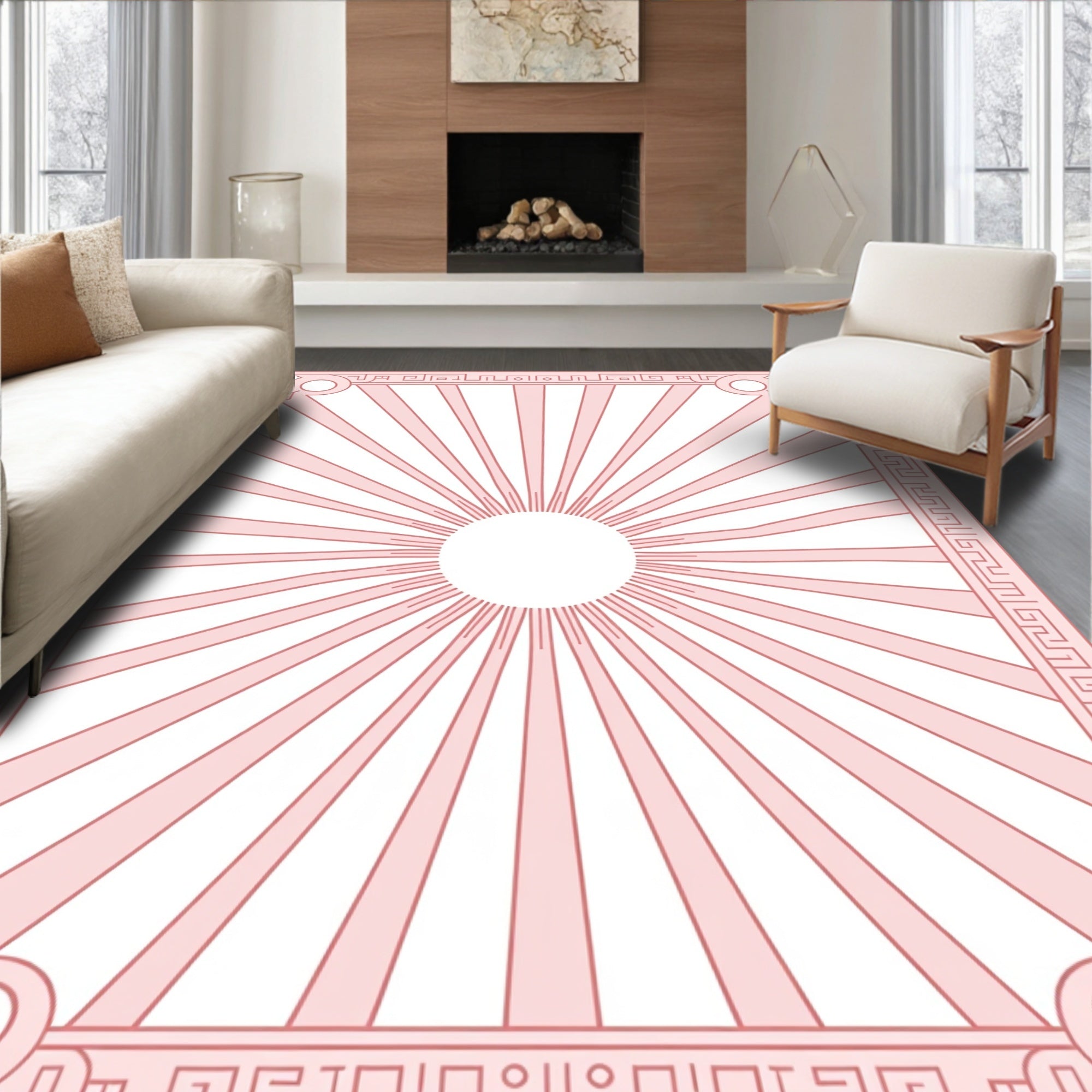 Art Deco Sunburst Geometric Frame Rug