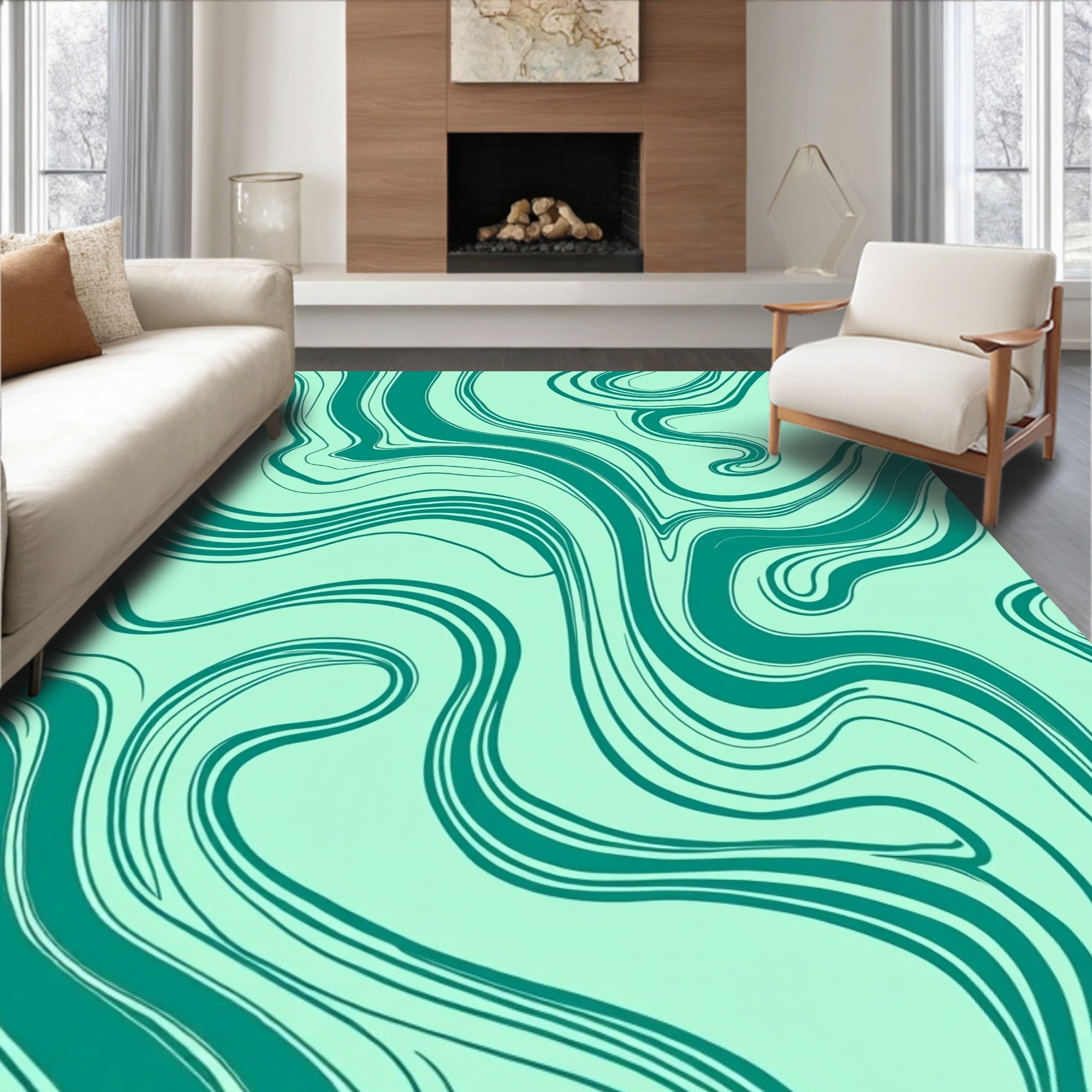 Teal Swirl Abstract Pattern Rug