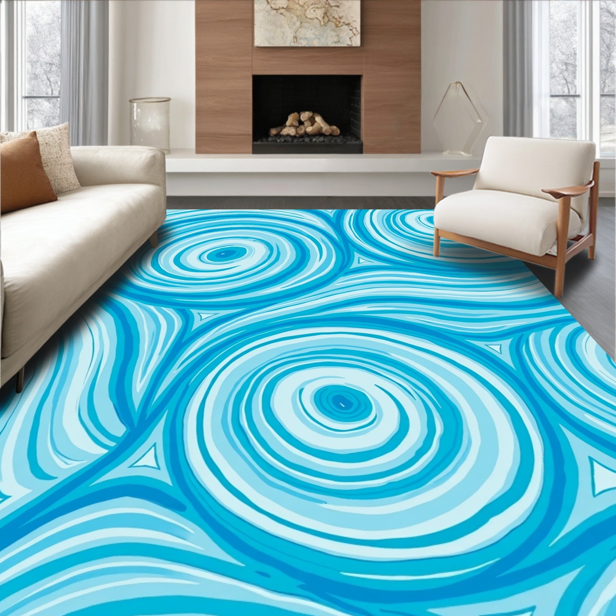 Swirling Blue Abstract Pattern Rug