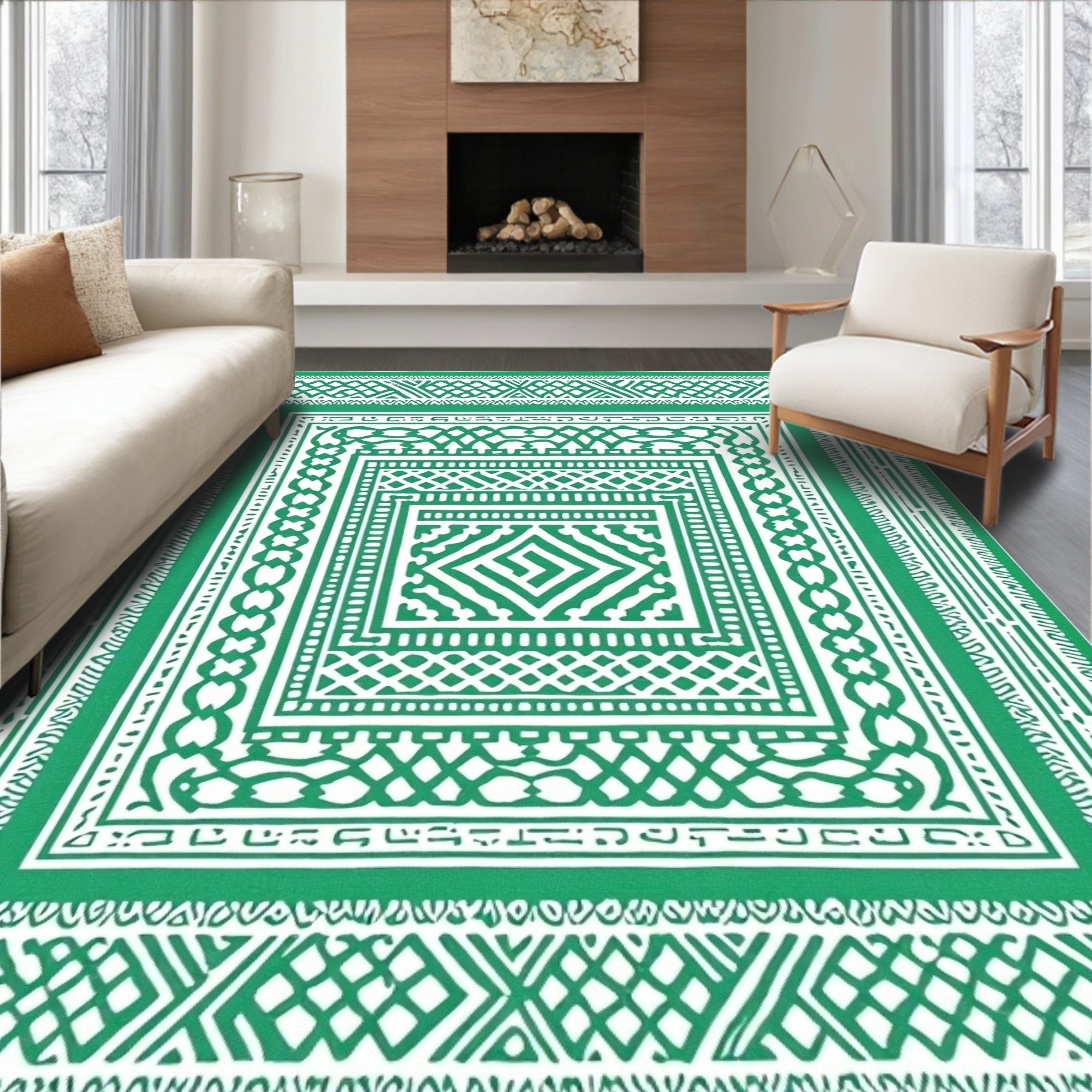 Emerald Green Intricate Geometric Pattern Rug
