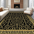 Black And Yellow Intricate Floral Design Rug