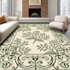 Ornate Green Leafy Vine Border Rug