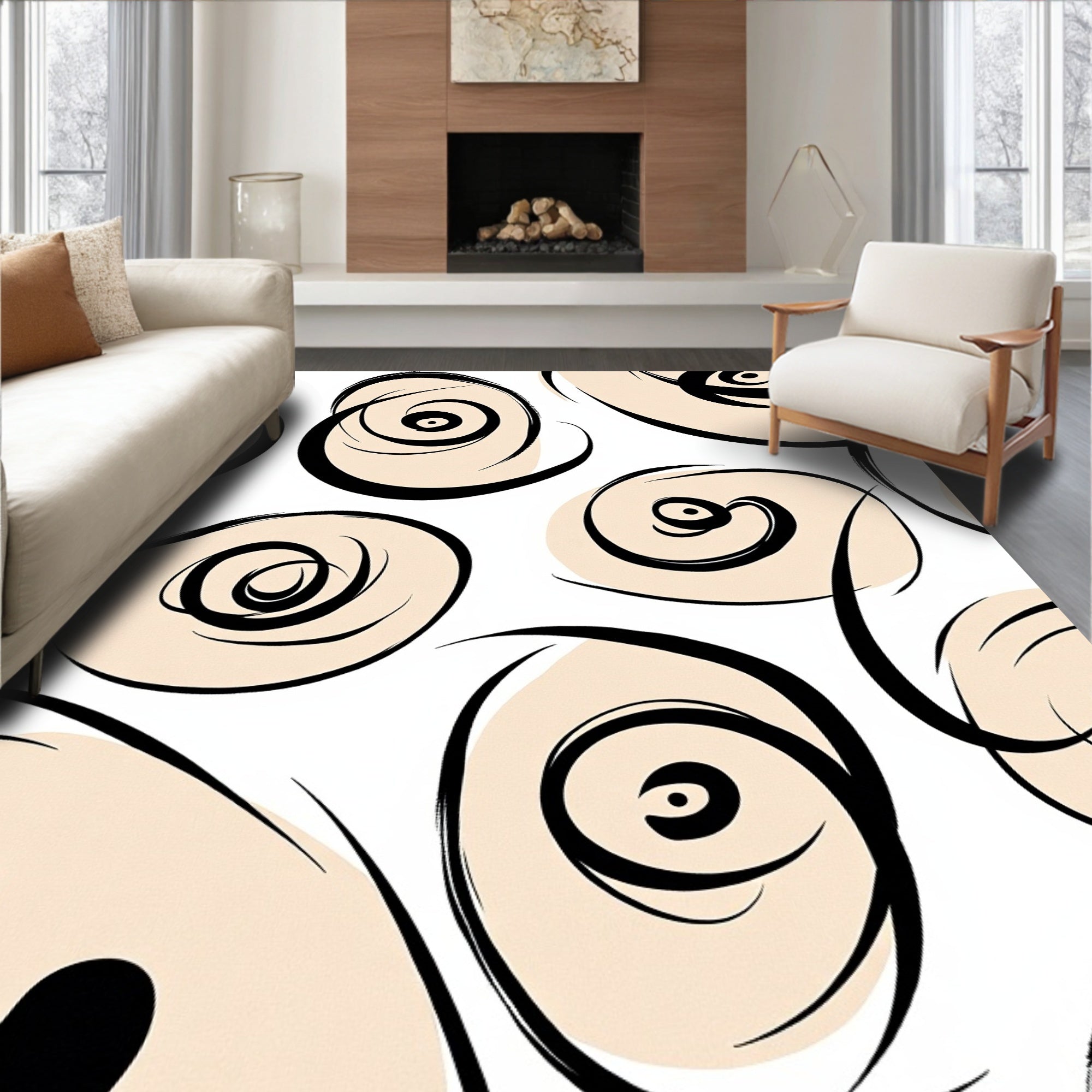 Abstract Swirls With Blush Accents Rug