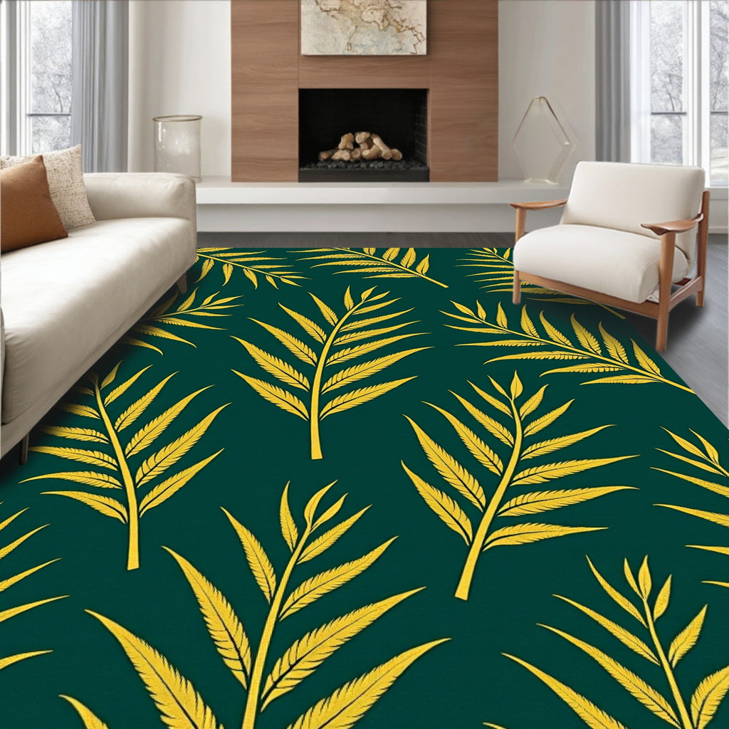 Gold Palm Leaf Patterned Rug
