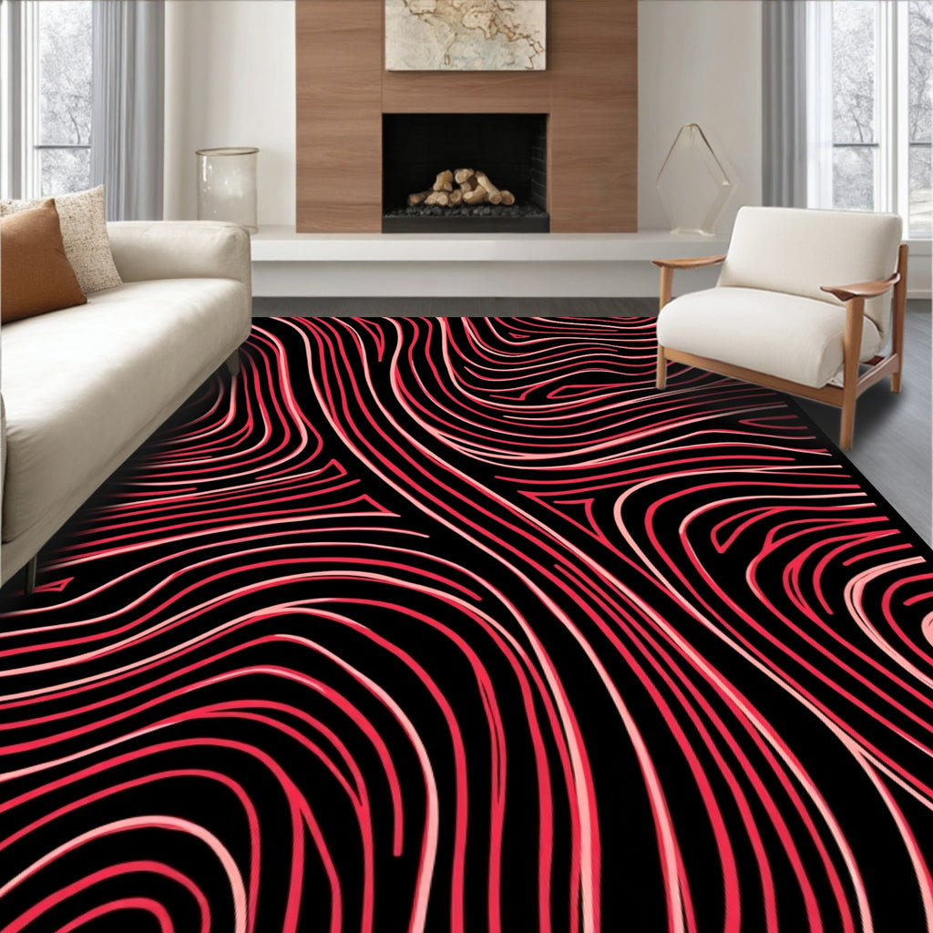 Red and Pink Abstract Groovy Waves Rug
