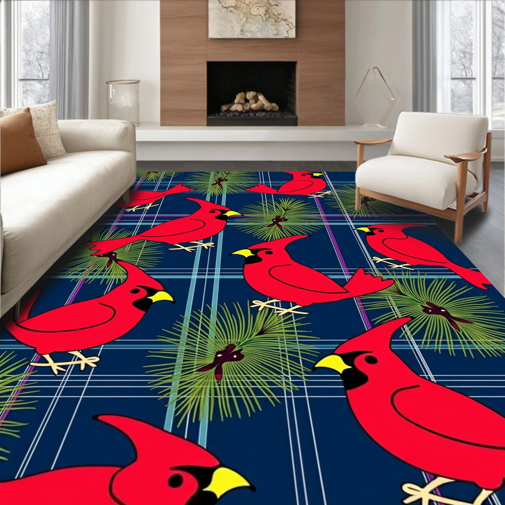 Crimson Cardinal Pine Sprig Plaid Rug