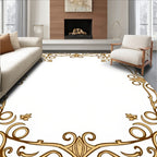 Ornate Golden Scroll Floral Border Rug