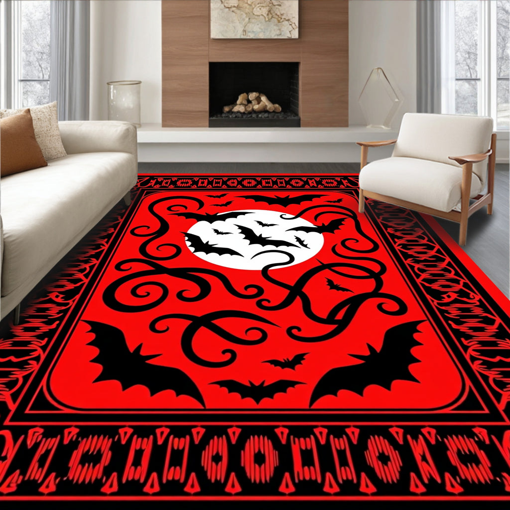 Gothic Bats Circular Moon Design Rug
