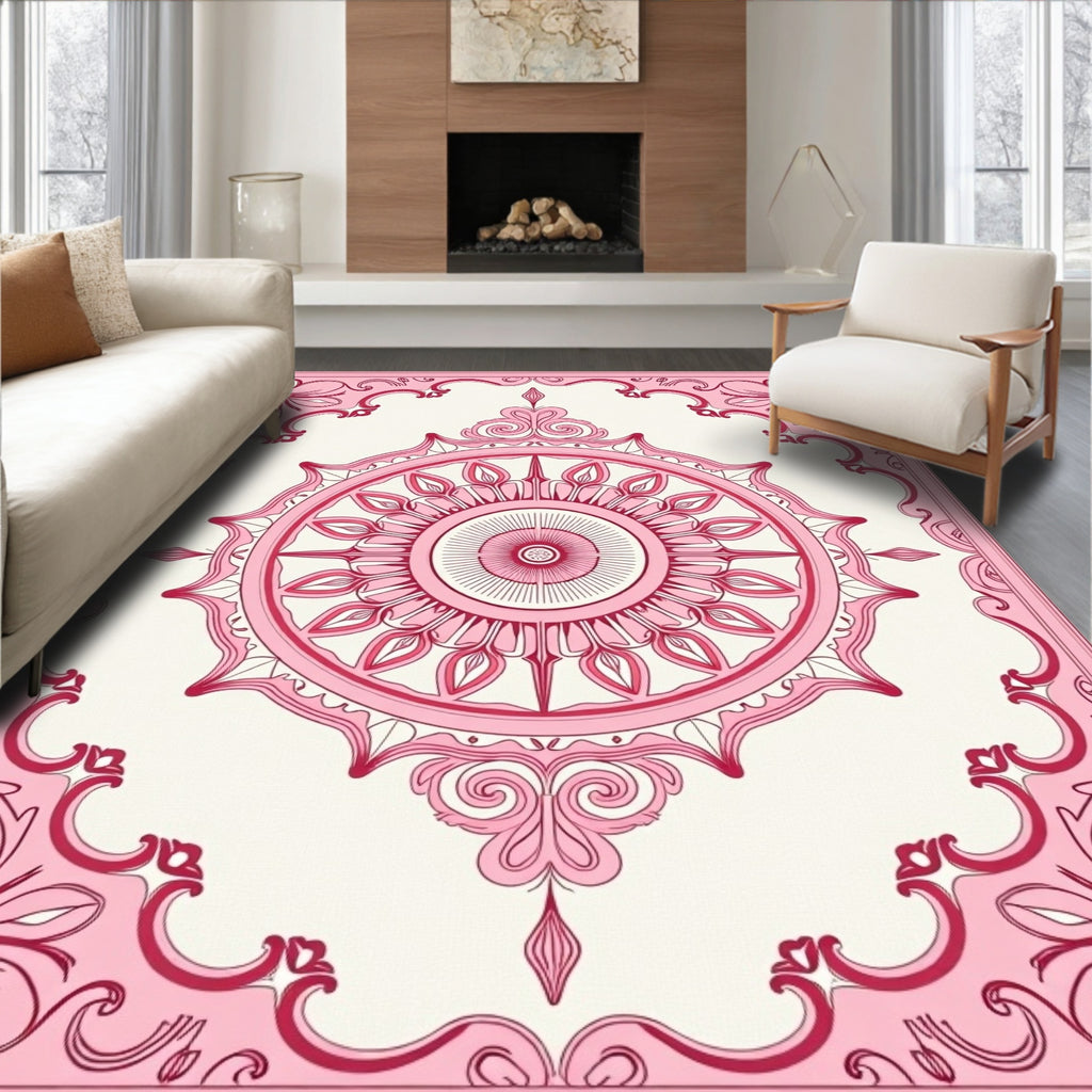 Ornate Floral Mandala Pink Pattern Rug