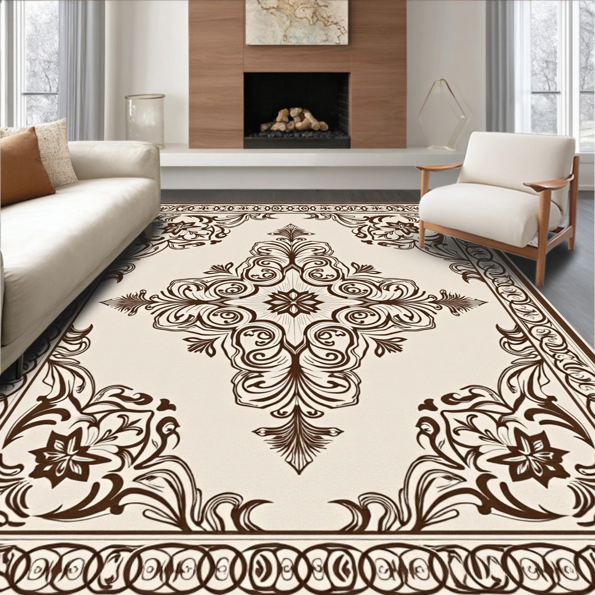 Ornate Floral And Scrollwork Pattern Rug