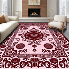 Dark Red Floral And Scrollwork Motif Rug